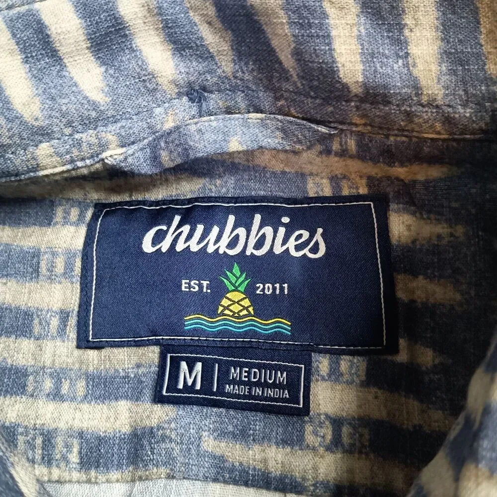 Chubbies The Friday Shirt Men's M Medium Blue Gray Slub Poplin The Ziggy